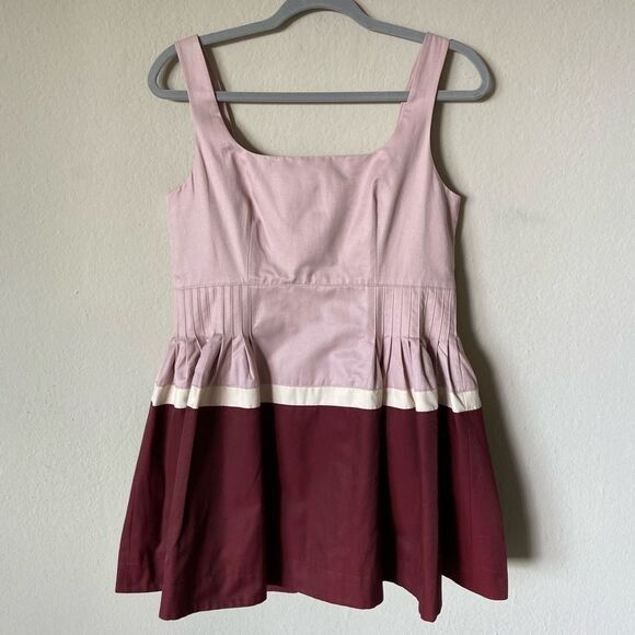 NWT Minjukim Pink Top Pleated Mini Dress Twill Peplum Size M - Picture 10 of 15